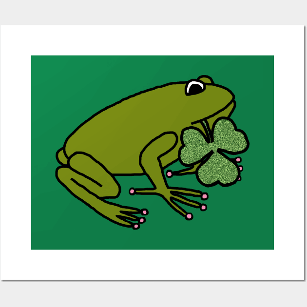 Frog Holding Shamrock for St Patricks Day Wall Art by ellenhenryart